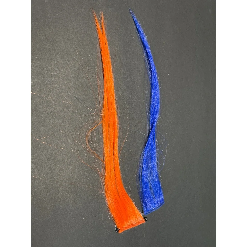 Orange and Blue Clip In Hair Extensions Synthetic Color Accents 2 Piece Set 10in